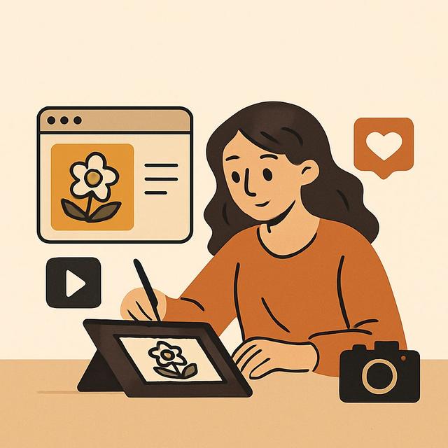 volunteer designing a social media post about spiritual teachings