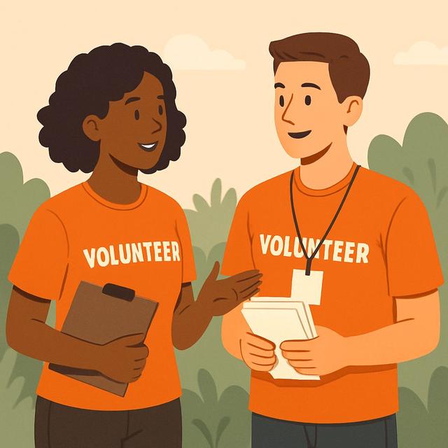 volunteer handing out Bhagavad Gita books at a community event