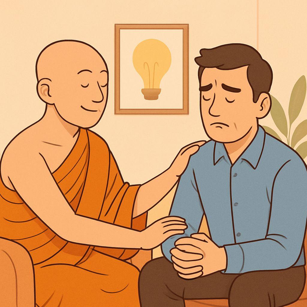 peaceful counselling session with spiritual advisor and client in serene environment